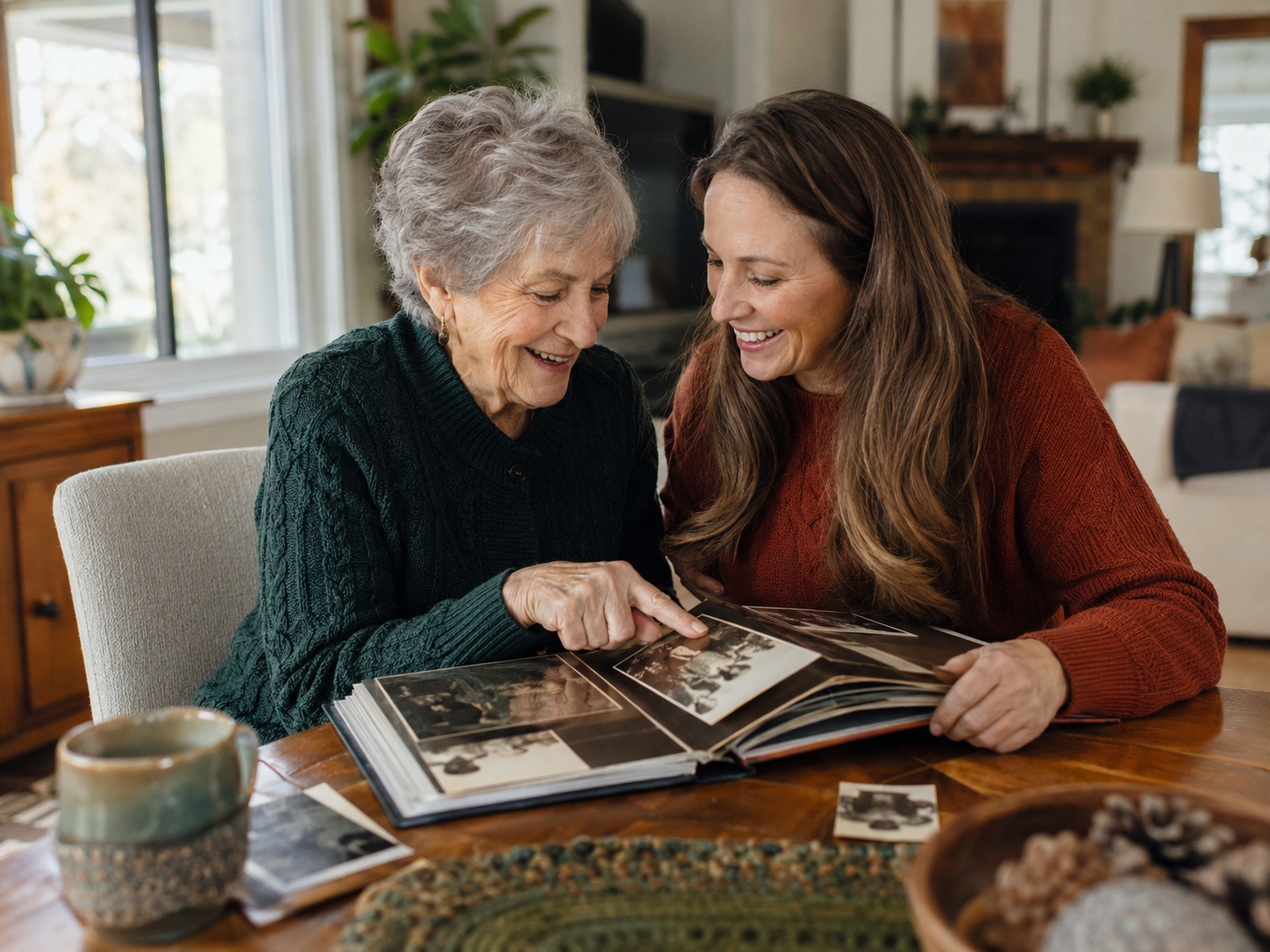 An older adult sharing a familiar moment with a companion at home